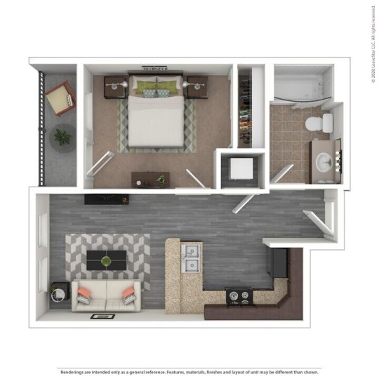 946 MLK Floor Plan A3 1 Bed 1 Bath 544 sqft