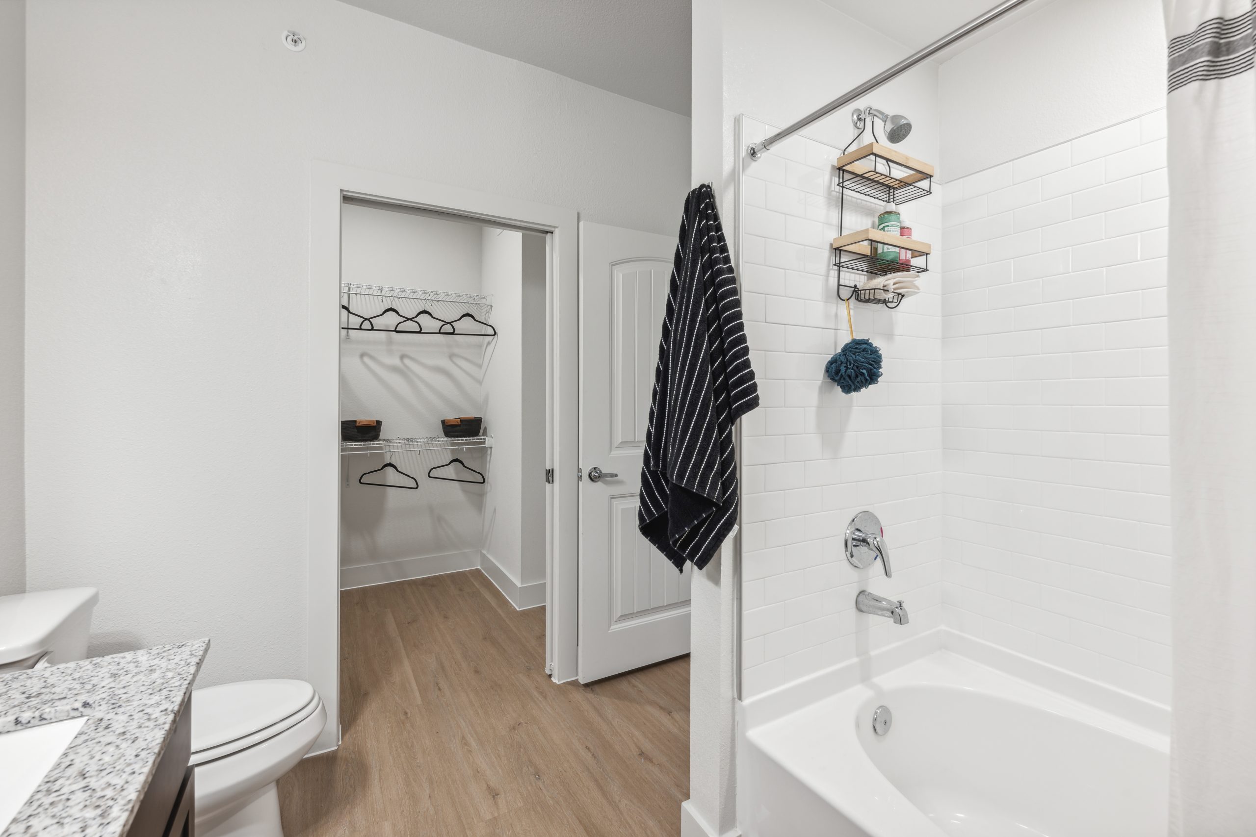 a bathroom with a shower and toilet in it at The Rushcreek