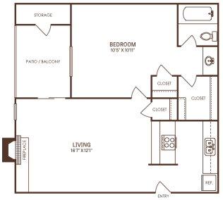 the floor plan for a two bedroom apartment at The  Reid Apartments