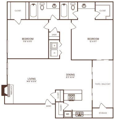 the floor plan for a two bedroom apartment at The  Reid Apartments