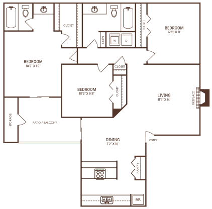 the floor plan for a two bedroom apartment at The  Reid Apartments