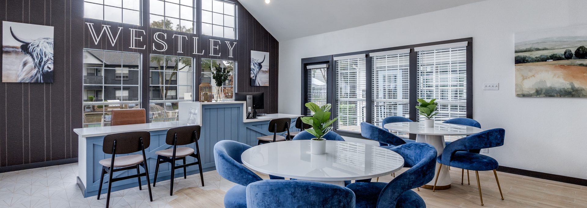 the dining room at westwood apartments in westwood, ca at The Westley