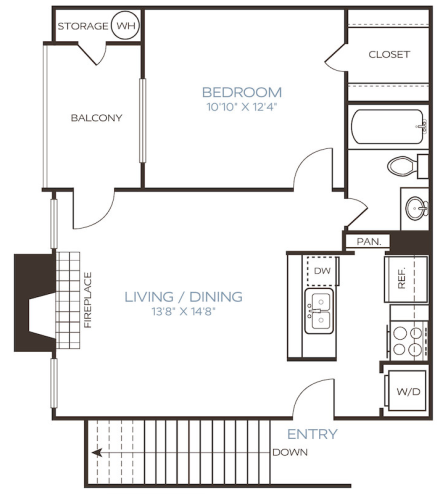 the floor plan for a two bedroom apartment at The Westley