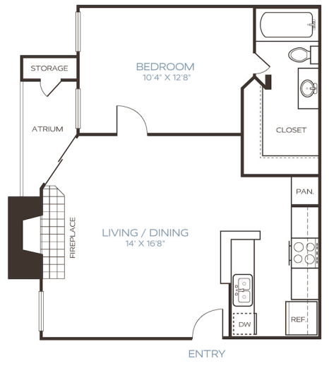 the floor plan for a two bedroom apartment at The Westley
