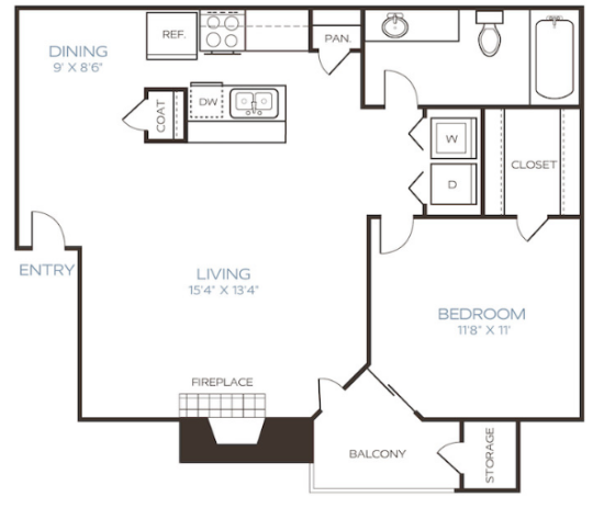 the floor plan for a two bedroom apartment at The Westley