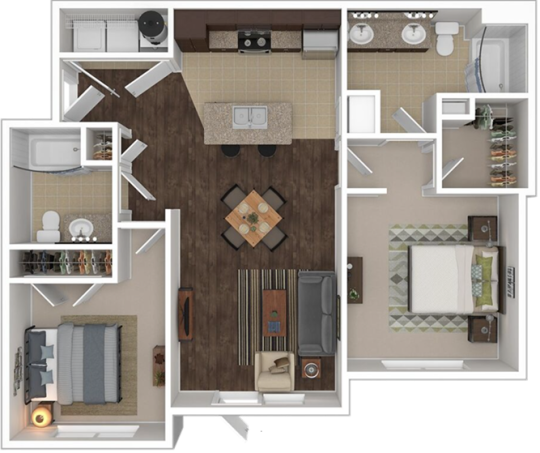 a floor plan of a two bedroom apartment at The Anatole on MacArthur North