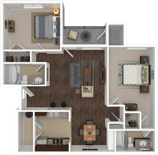 a floor plan of a two bedroom apartment at The Anatole on MacArthur North