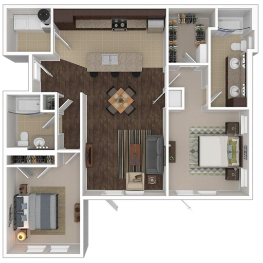 a floor plan of a two bedroom apartment at The Anatole on MacArthur North