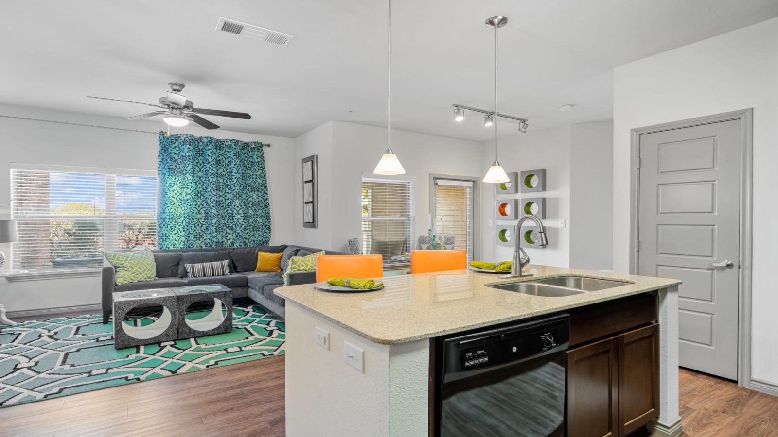 a kitchen with a large island and a large island at The BLVD