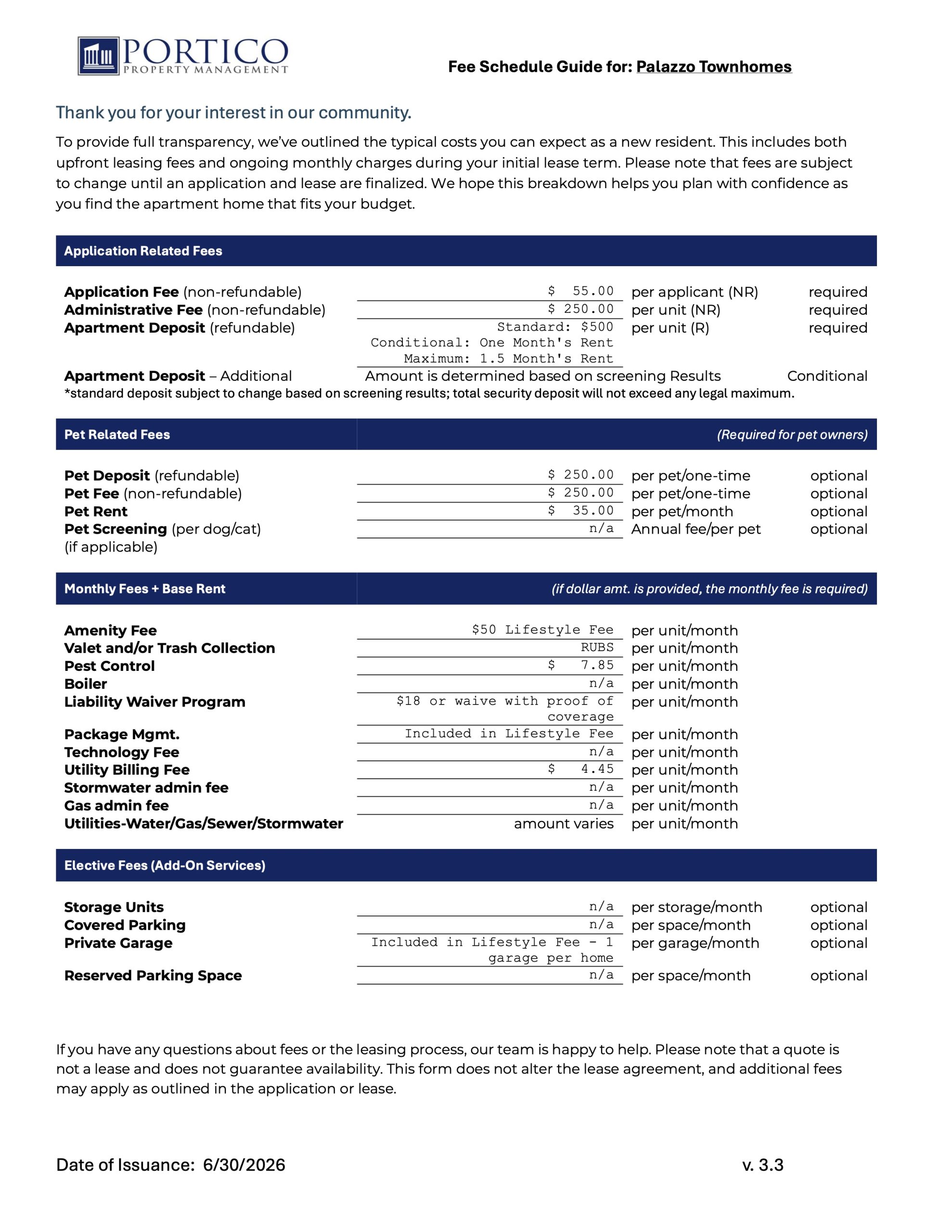 Fee Schedule