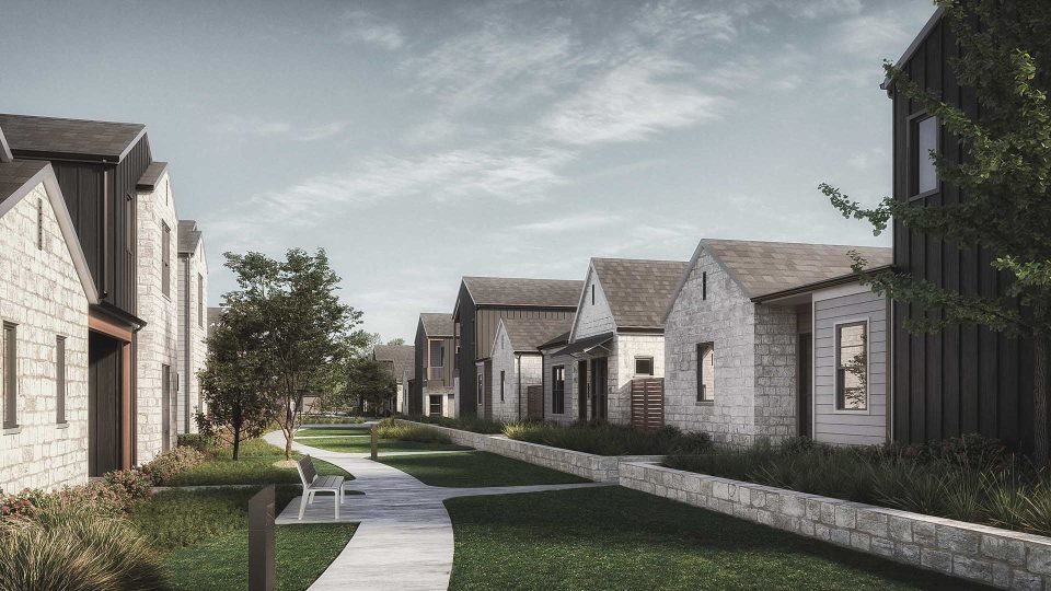 a rendering of the new homes in the village at The parcHAUS