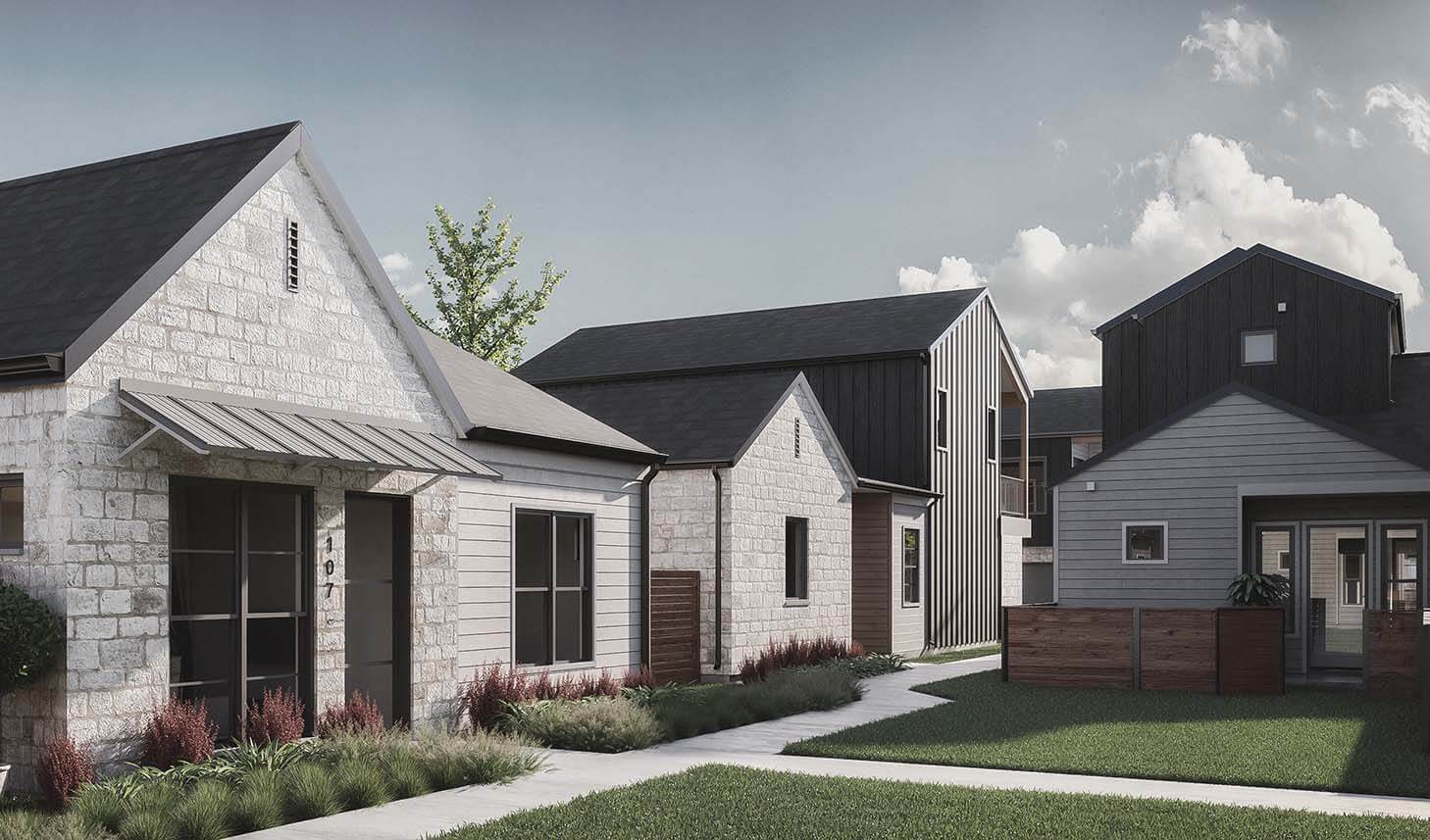a rendering of the new homes in the neighborhood at The parcHAUS