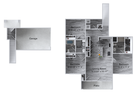 floor plan image of the two bedroom apartment at The La Ventana