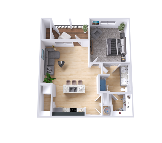 a 3d rendering of a two bedroom apartment at The Legacy at Veramendi