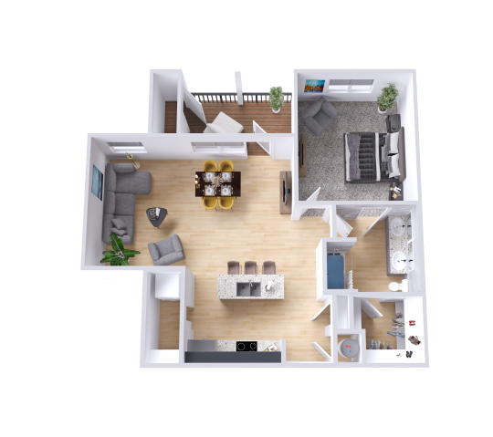 a 3d rendering of a two bedroom apartment at The Legacy at Veramendi