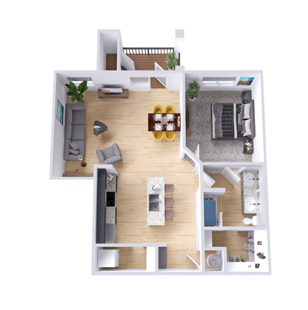 a 3d rendering of a two bedroom apartment at The Legacy at Veramendi