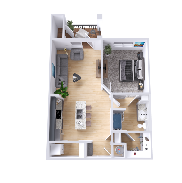 a 3d rendering of a two bedroom apartment at The Legacy at Veramendi