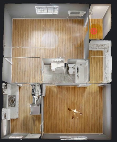 a 3d view of a small apartment with a kitchen and living room at The Arden Arms Apartments