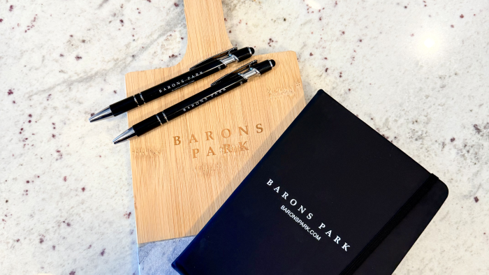 Barons Park branded pen and notebooks