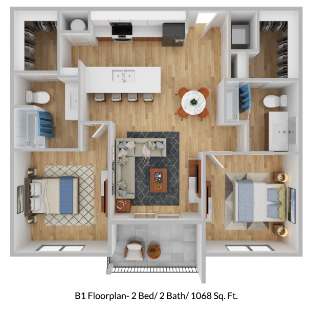 a floor plan of a two bedroom apartment at The Blue Eastline