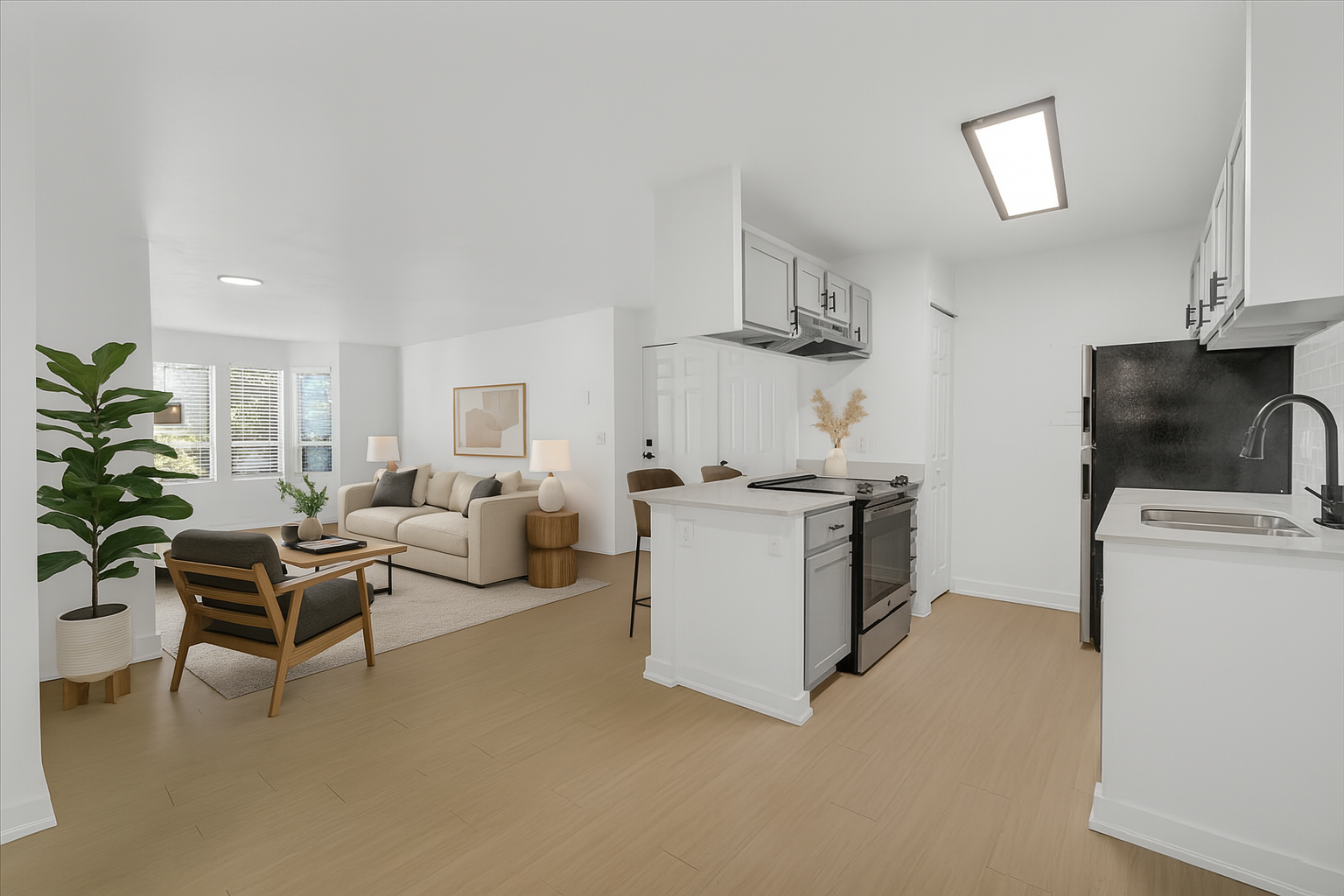 a 3d rendering of a kitchen and living room at The Residences at Bear Creek