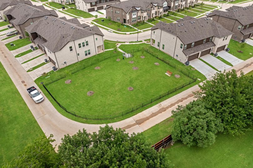 Aerial view of The Villas at Bardin's community dog park