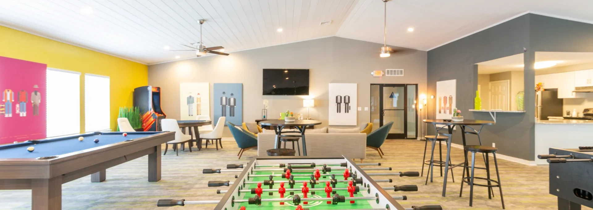 a game room with a foosball table and pool table at The Stone Ridge