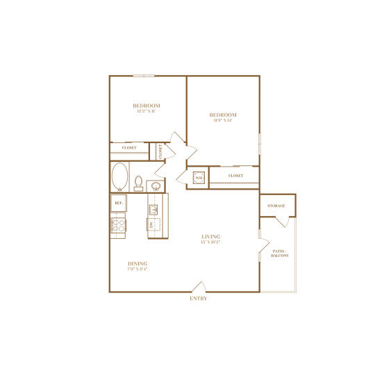 floor plan image of the two bedroom apartment at The  Darby