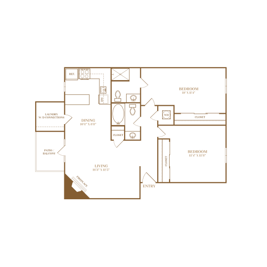 the floor plan for a two bedroom apartment at The  Darby
