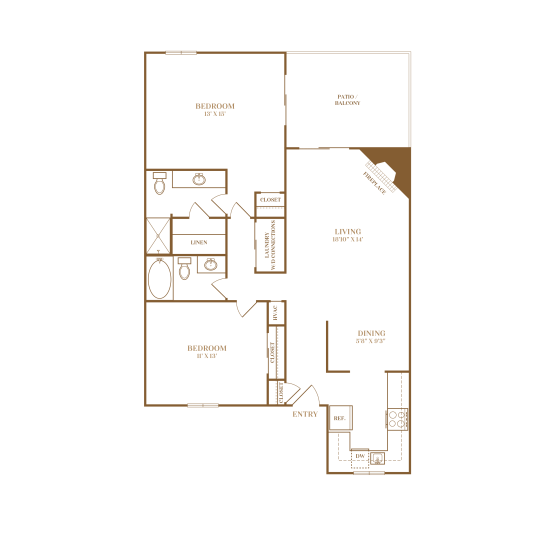 floor plan for the two bedroom apartment at The  Darby