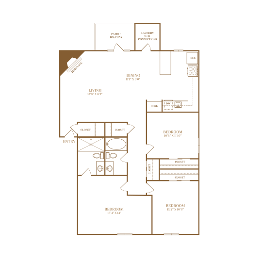 floor plan for the two bedroom apartment at The  Darby