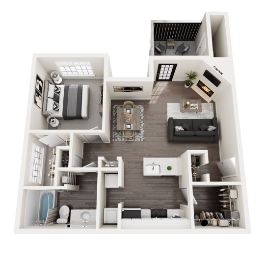 a 3d rendering of a two bedroom apartment at The  Monte