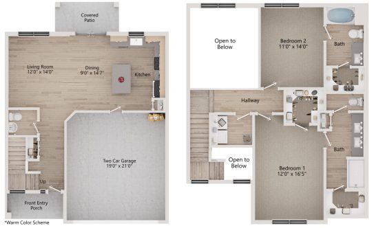 two floor plans with two bedroom and two bath at The Soltera Rolling Pines