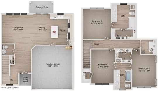 two floor plans with one bedroom and two bathrooms at The Soltera Rolling Pines