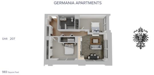 a floor plan for a two bedroom apartment at The Germania Apartments