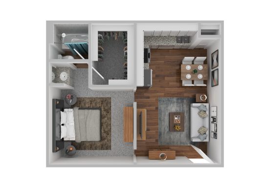 a floor plan of a one bedroom apartment at The Adalene