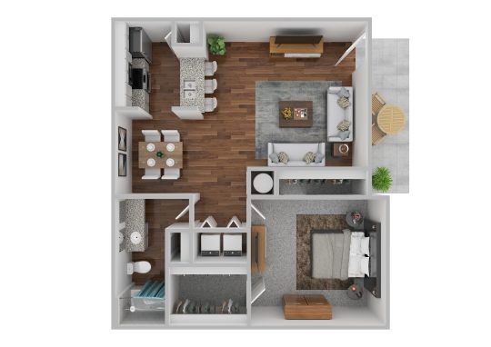 a floor plan of a one bedroom apartment at The Adalene