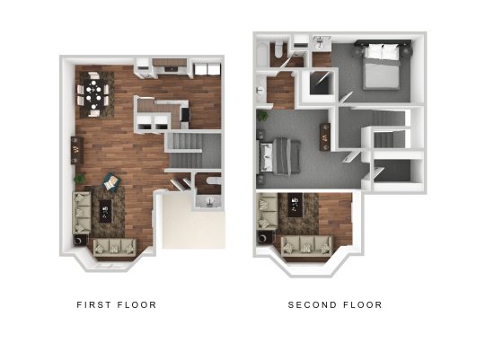 two floor plans with one bedroom and two living areas at The  Adalene