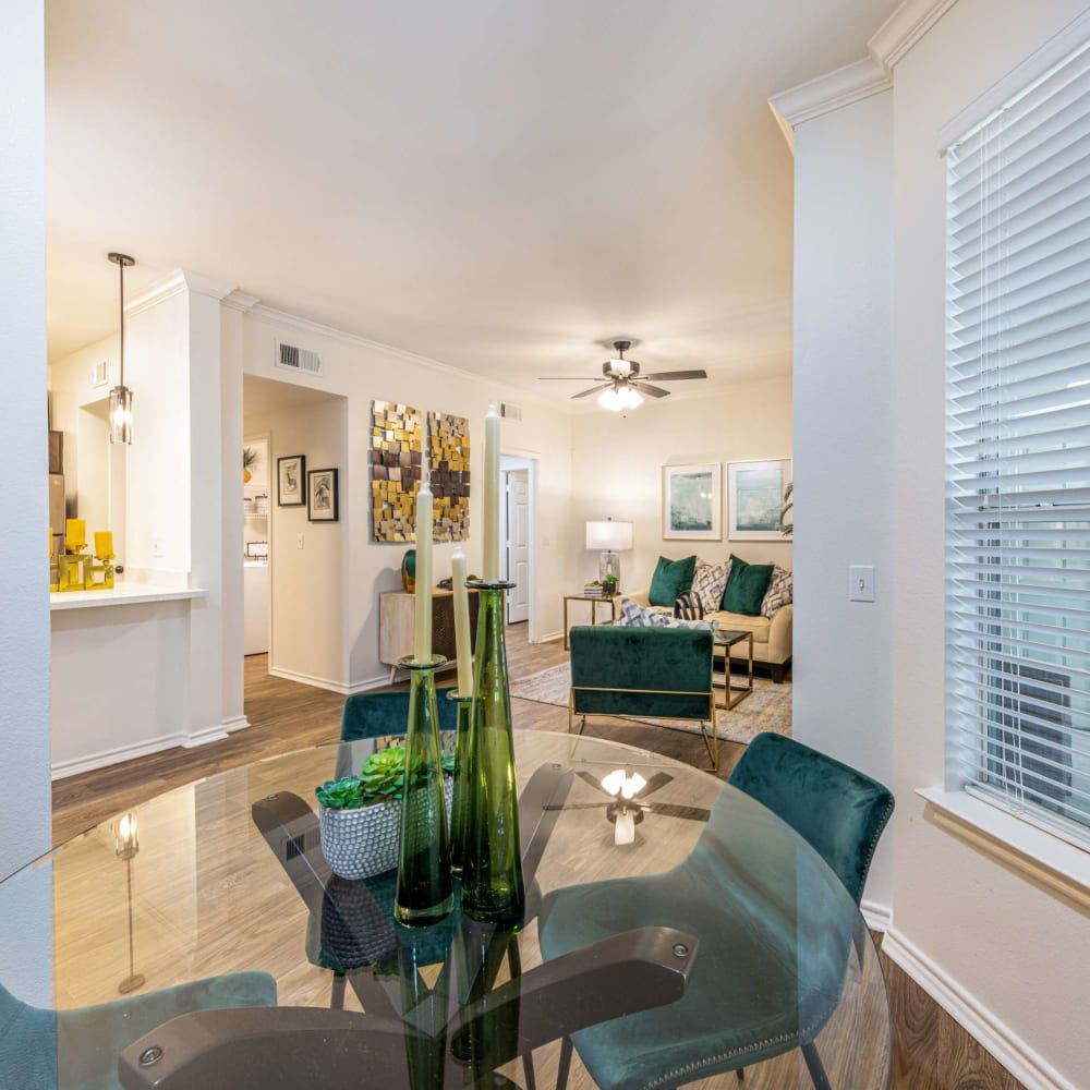 the dining room and living room at The Pines on Spring Rain