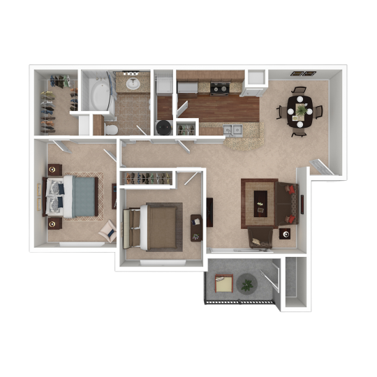 a floor plan of a two bedroom apartment at The Boulevard at Deer Park