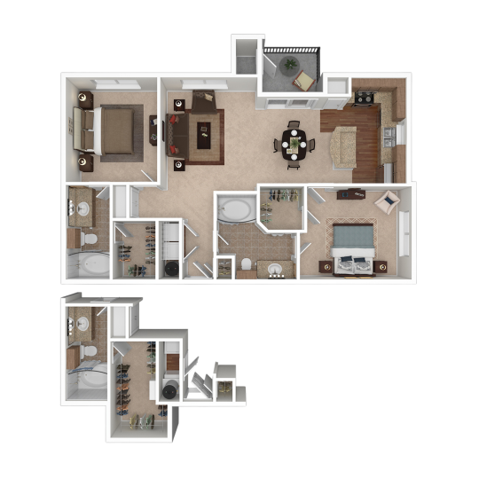 the floor plan for a two bedroom apartment at The Boulevard at Deer Park