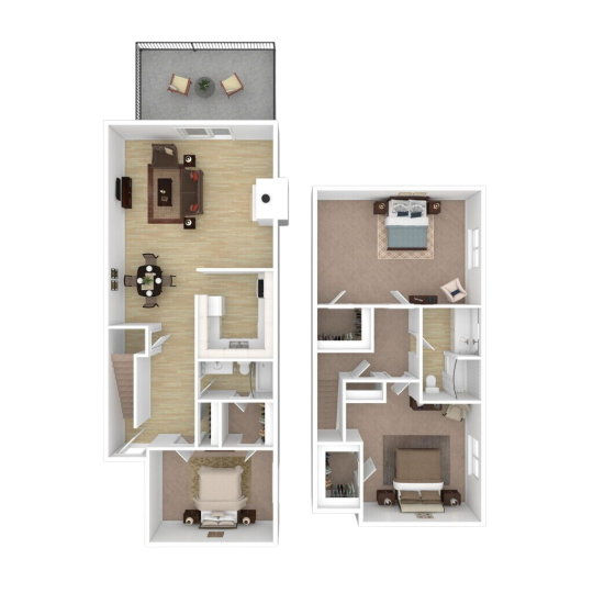 the floor plan of a two bedroom apartment at The Windchase Flats and Townhomes