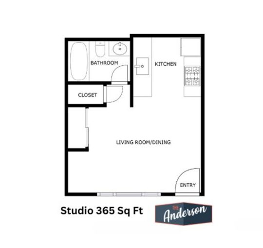 studio apartment floor plan at The Anderson Apartments