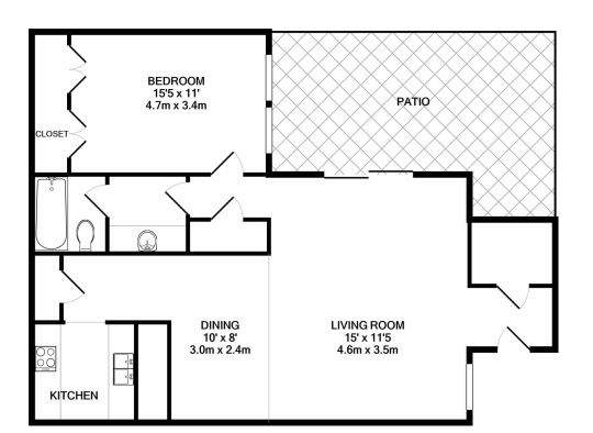 floor plan for a two bedroom apartment at The Southwind
