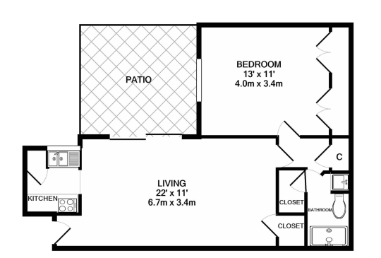 floor plan for a two bedroom apartment at The Southwind