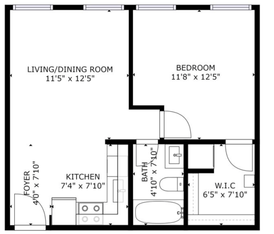 floor plan for a one bedroom apartment at The Flamingo