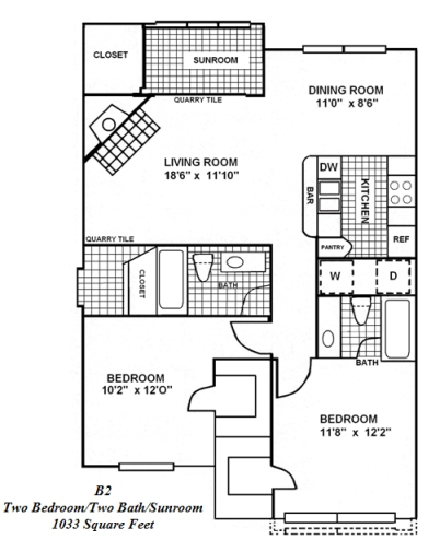 the floor plan for a two bedroom apartment at The Huntington Brook