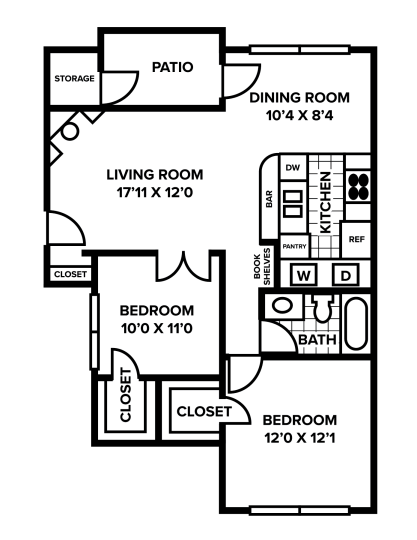 floor plan of a two bedroom apartment at The Huntington Brook