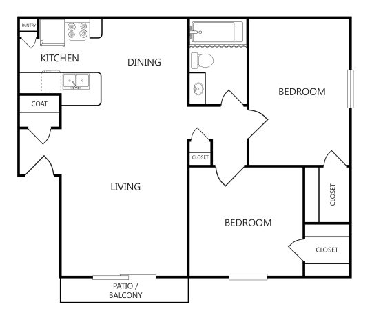 the floor plan for a two bedroom apartment at The Villa Del Rio