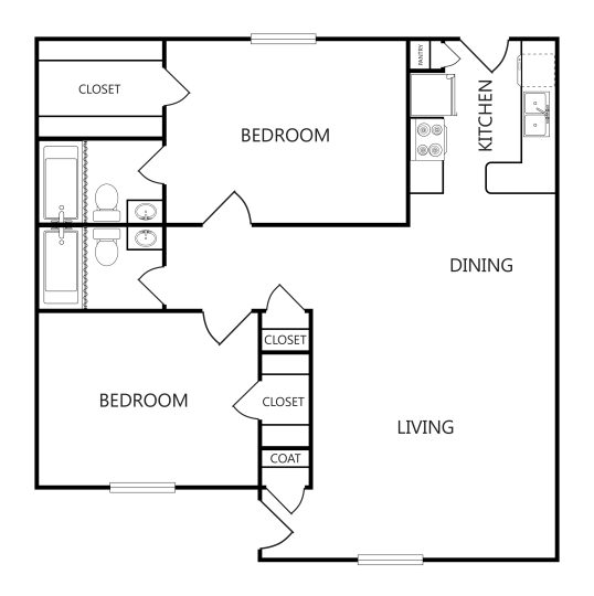 the floor plan for a two bedroom apartment at The Villa Del Rio